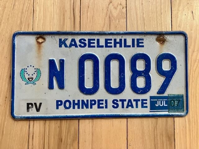2007 Kaselehlie State of Pohnpei License Plate