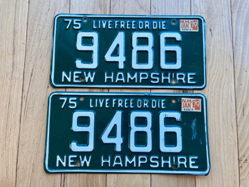 Pair of 1975 New Hampshire License Plates W/ 1979 Tabs
