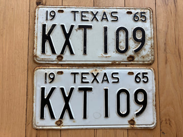 Pair of 1965 Texas License Plates - Check With DMV For YOM