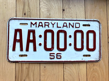 1956 Maryland Sample License Plate