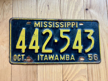 1956 Mississippi Itawamba County License Plate