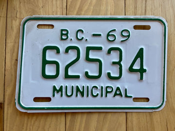 1969 British Columbia Municipal License Plate