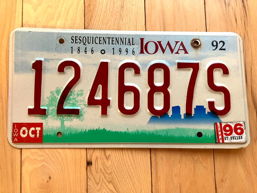 1992 Iowa Sesquicentennial License Plate