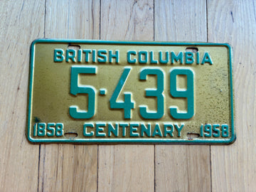 1958 British Columbia Centenary License Plate