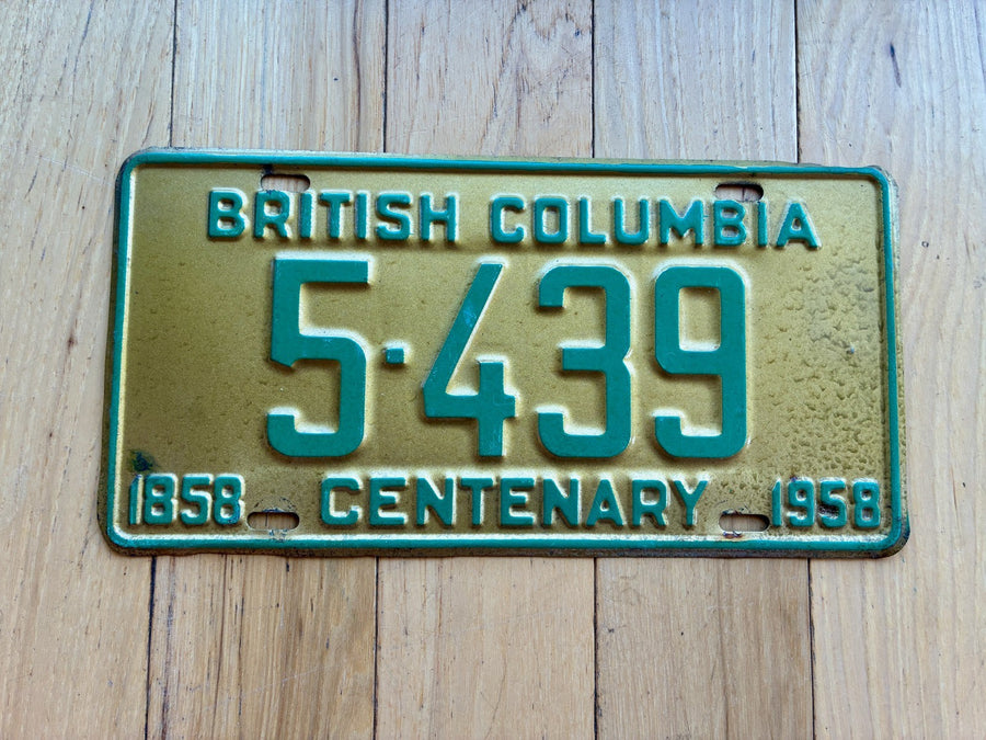 1958 British Columbia Centenary License Plate