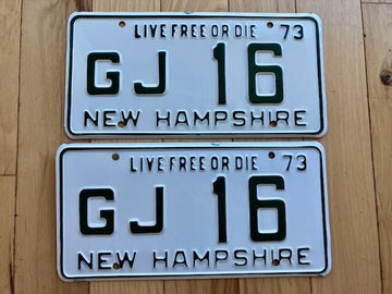 Pair of 1973 New Hampshire License Plates - Low Number