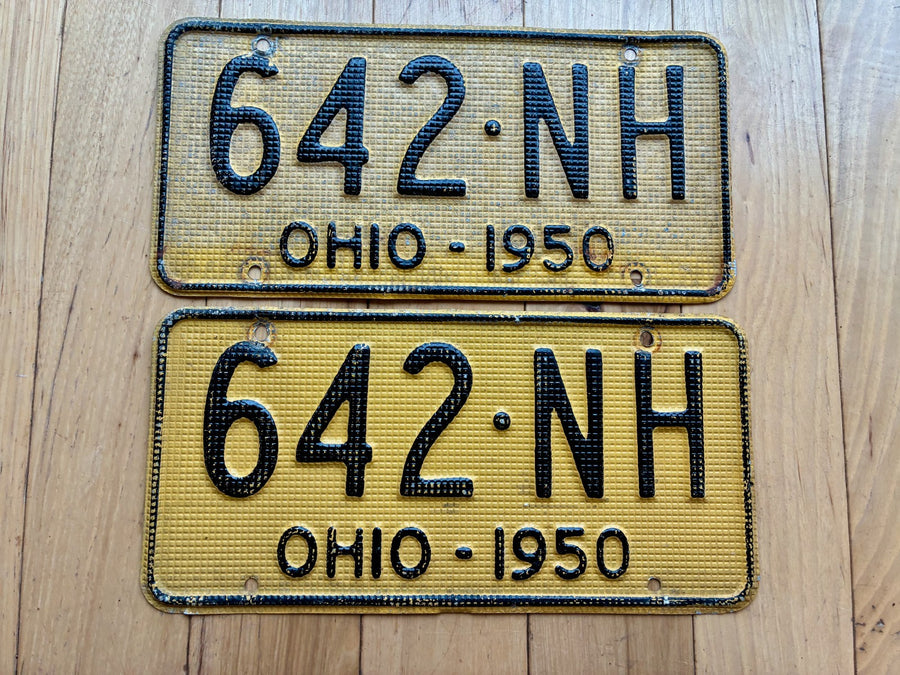 Pair of 1950 Ohio Waffle License Plates
