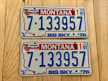 Pair of 1976 Montana License Plates W/ 1991 Tabs