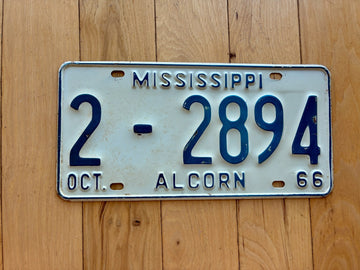 1966 Mississippi Alcorn County License Plate