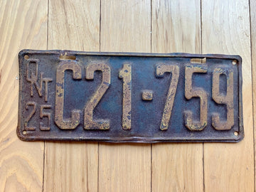 1925 Ontario License Plate