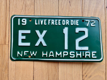 1972 New Hampshire License Plate - Low Number