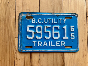 1965 British Columbia Utility Trailer License Plate