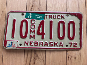 1972 Nebraska Commercial Truck License Plate W/ 1975 Tab