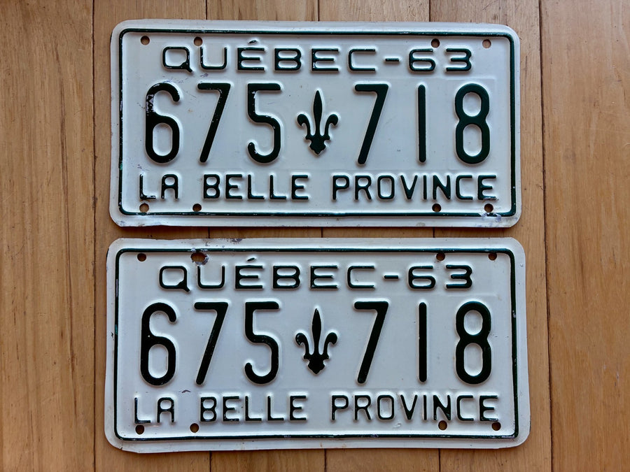 1963 Pair of Quebec License Plates