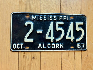 1967 Mississippi Alcorn County License Plate