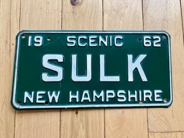 1962 New Hampshire Vanity License Plate -SULK