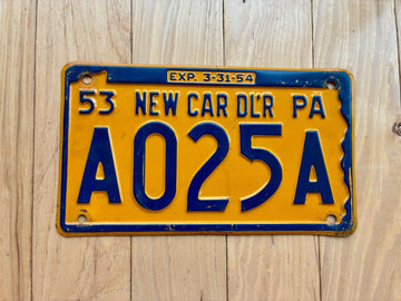 1953 Pennsylvania New Car Dealer License Plate
