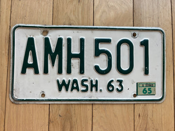 1963 Washington State License Plate W/ 1965 Tab