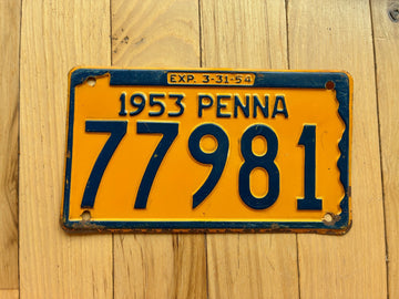 1953 1954 Pennsylvania License Plate