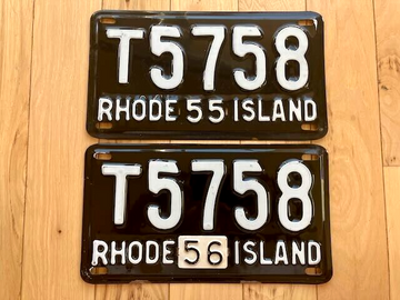 Pair of 1955 Rhode Island License Plates With a 1956 Tab