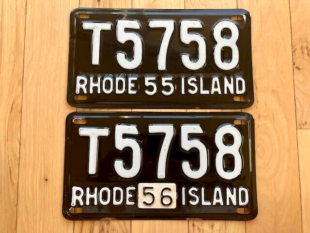 Pair of 1955 Rhode Island License Plates With a 1956 Tab