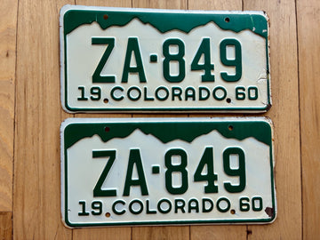 Pair of 1960 Colorado License Plates - Pealing on Right Side