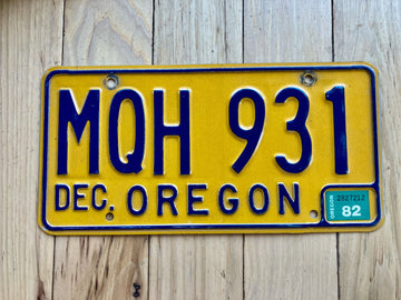 1982 Oregon License Plate