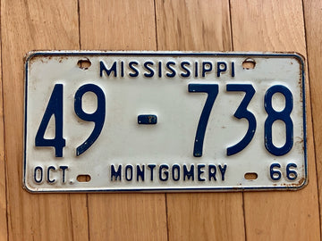 1966 Mississippi Montgomery County License Plate