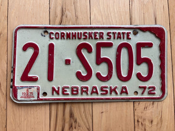 1972 Nebraska License Plate W/ 1975 Tabs