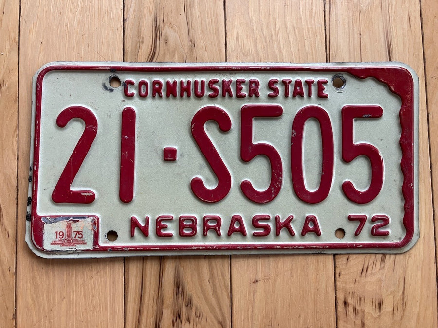 1972 Nebraska License Plate W/ 1975 Tabs