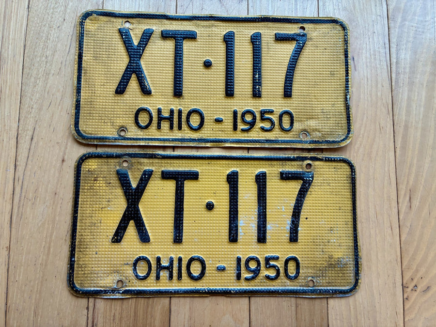 Pair of 1950 Ohio Waffle License Plates