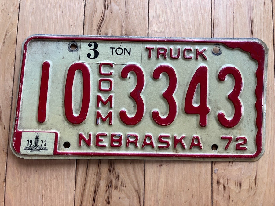 1972 Nebraska Commercial Truck License Plate W/ 1973 Tab