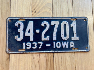 1937 Iowa License Plate