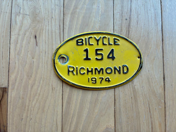 1974 Richmond Quebec Bicycle License Plate