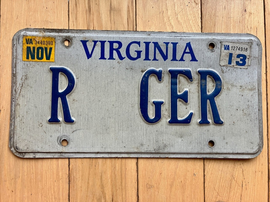 2013 Virginia Vanity License Plate - R GER