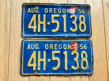 Pair of 1956 Oregon License Plates W/ 1965 Tab