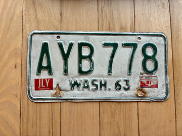 1963 Base Washington State License Plate - Check With DOL First For YOM