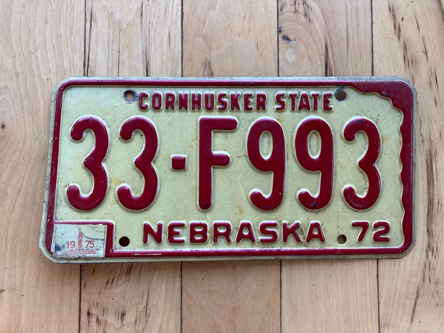 1972 Nebraska License Plate W/ 1975 Tabs