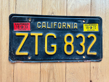 1963 Base California License Plate W/ 1972 & 1973 Tabs