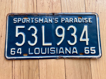 1964/ 1965 Louisiana License Plate - Creased In Middle