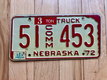 1972 Nebraska Commercial Truck License Plate W/ 1974 Tab