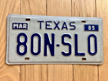 1985 Texas Vanity License Plate - 8ON-SLO