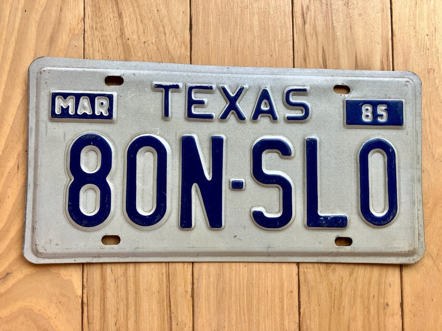 1985 Texas Vanity License Plate - 8ON-SLO