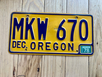 1978 Oregon License Plate
