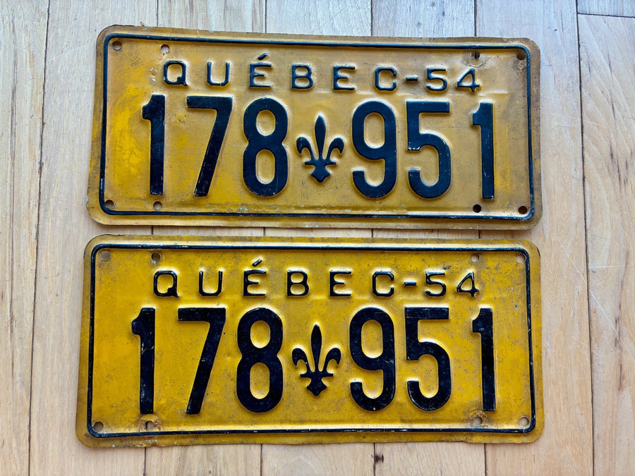 1954 Pair of Quebec License Plates