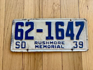 1939 South Dakota Rushmore Memorial License Plate