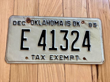 1985 Oklahoma Tax Exempt License Plate