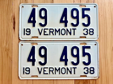 Pair of 1938 Vermont License Plates