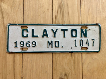 1969 Clayton Missouri License Plate Town Topper