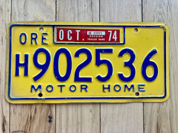 1974 Oregon Motor Home License Plate
